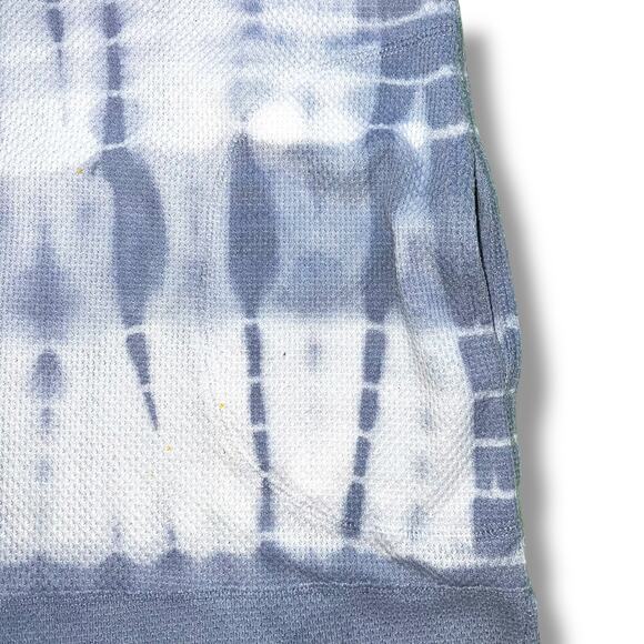 Easel Womens Waffle Knit Sweater Shirt Top Short Sleeve Tie Dye Blue White Large - Picture 7 of 11